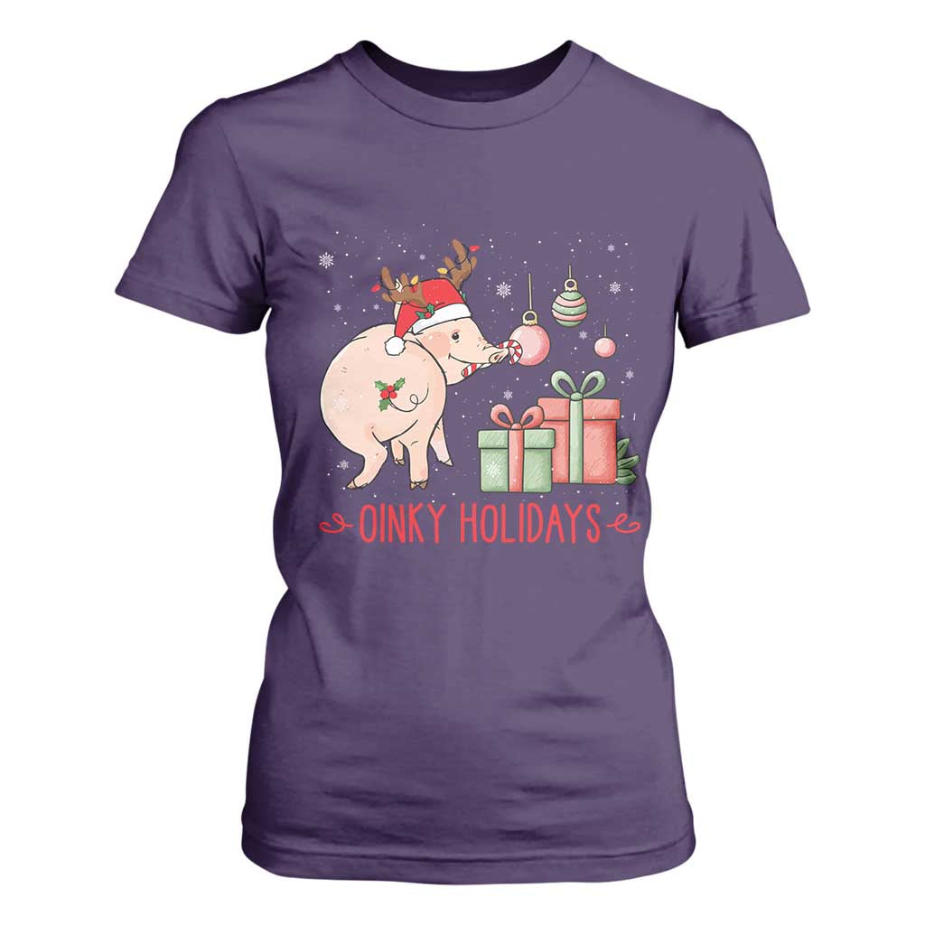 Oinky Holidays T Shirt For Women Funny Christmas Pig Lover Gift TS12 Purple Print Your Wear