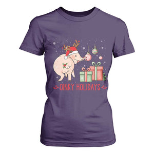 Oinky Holidays T Shirt For Women Funny Christmas Pig Lover Gift TS12 Purple Print Your Wear