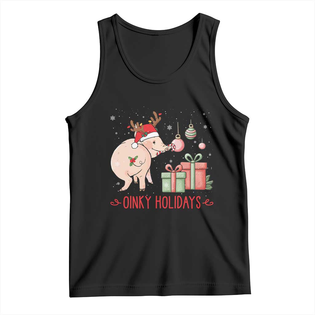 Oinky Holidays Tank Top Funny Christmas Pig Lover Gift TS12 Black Print Your Wear