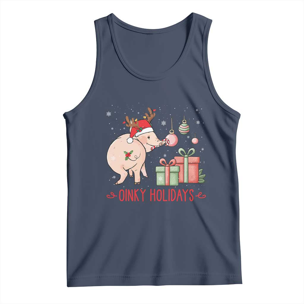 Oinky Holidays Tank Top Funny Christmas Pig Lover Gift TS12 Navy Print Your Wear