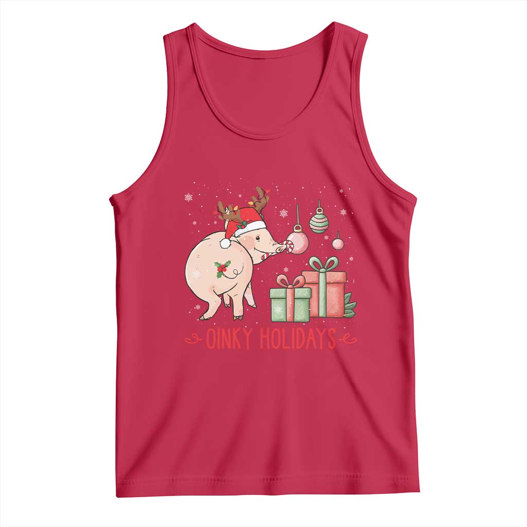 Oinky Holidays Tank Top Funny Christmas Pig Lover Gift TS12 Red Print Your Wear