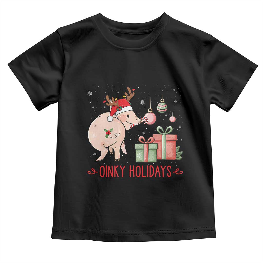 Oinky Holidays Toddler T Shirt Funny Christmas Pig Lover Gift TS12 Black Print Your Wear