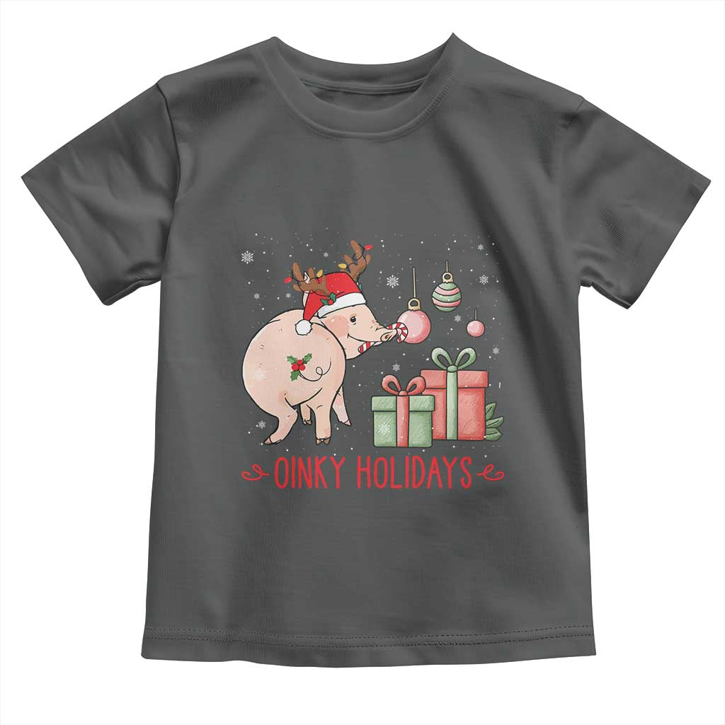 Oinky Holidays Toddler T Shirt Funny Christmas Pig Lover Gift TS12 Dark Heather Print Your Wear