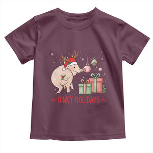 Oinky Holidays Toddler T Shirt Funny Christmas Pig Lover Gift TS12 Maroon Print Your Wear