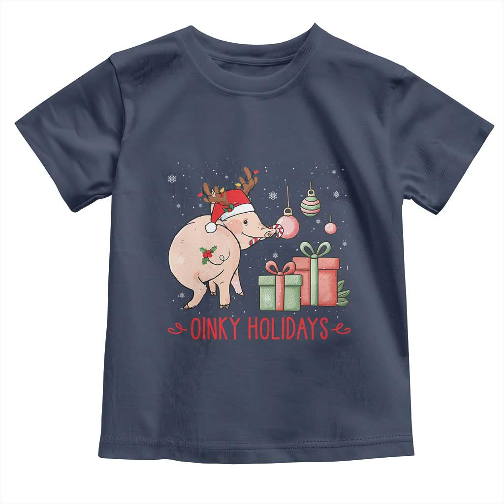 Oinky Holidays Toddler T Shirt Funny Christmas Pig Lover Gift TS12 Navy Print Your Wear