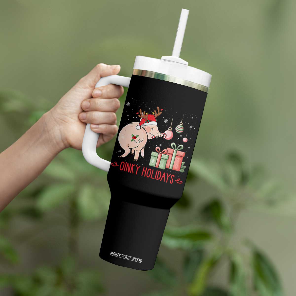 Oinky Holidays Tumbler With Handle Funny Christmas Pig Lover Gift TS12 Print Your Wear