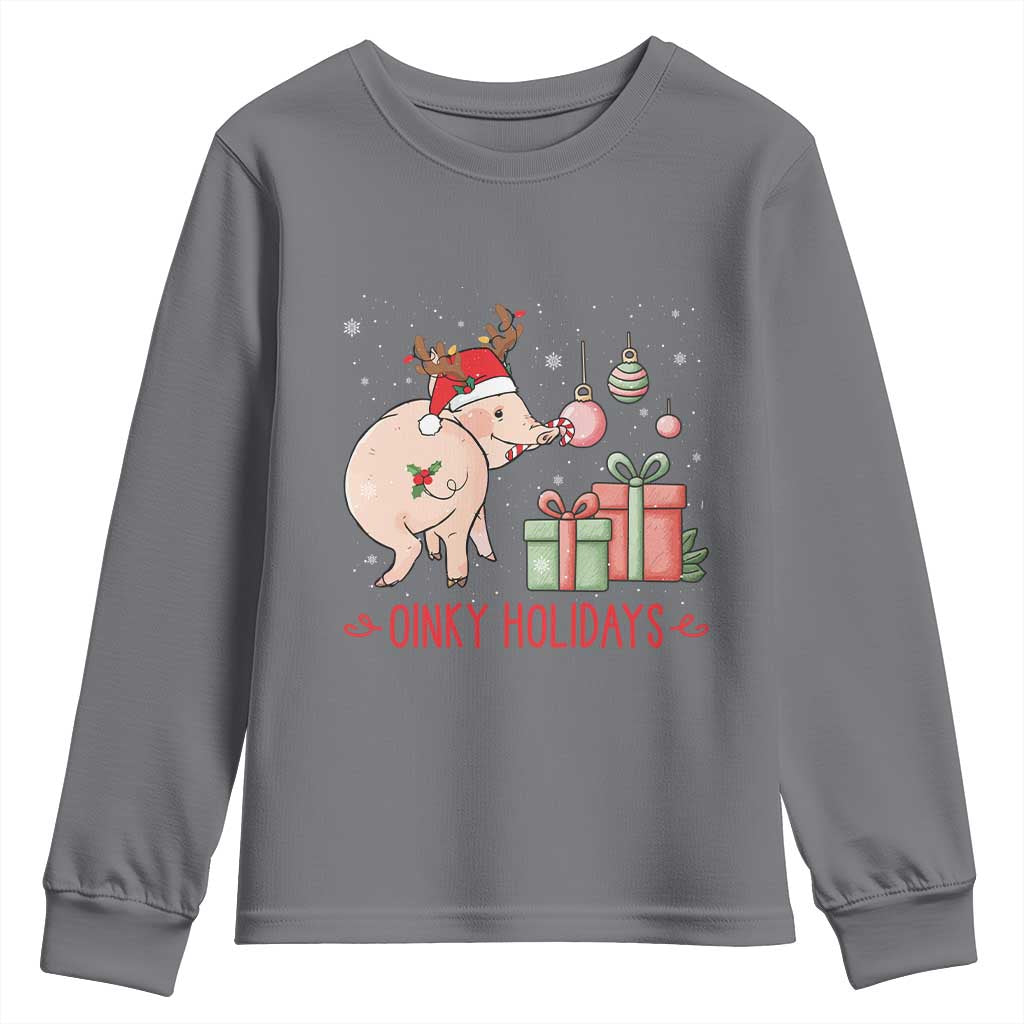 Oinky Holidays Youth Sweatshirt Funny Christmas Pig Lover Gift TS12 Charcoal Print Your Wear