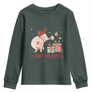 Oinky Holidays Youth Sweatshirt Funny Christmas Pig Lover Gift TS12 Dark Forest Green Print Your Wear
