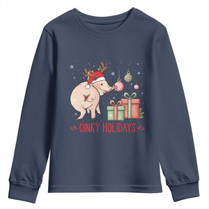 Oinky Holidays Youth Sweatshirt Funny Christmas Pig Lover Gift TS12 Navy Print Your Wear