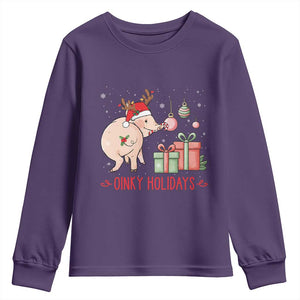 Oinky Holidays Youth Sweatshirt Funny Christmas Pig Lover Gift TS12 Purple Print Your Wear