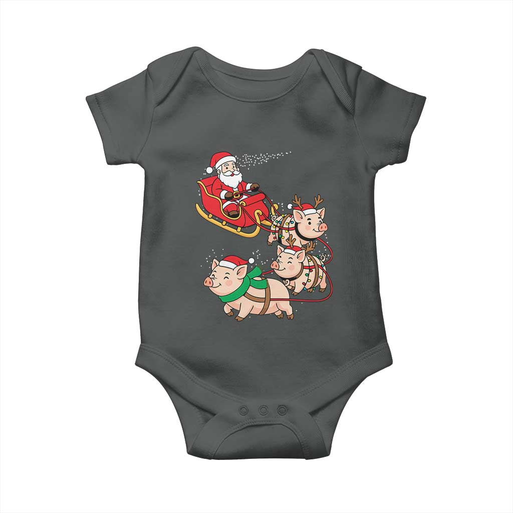 Santa Pig Sleigh Crew Baby Onesie Funny Christmas Pig Lover Gift TS12 Dark Heather Print Your Wear