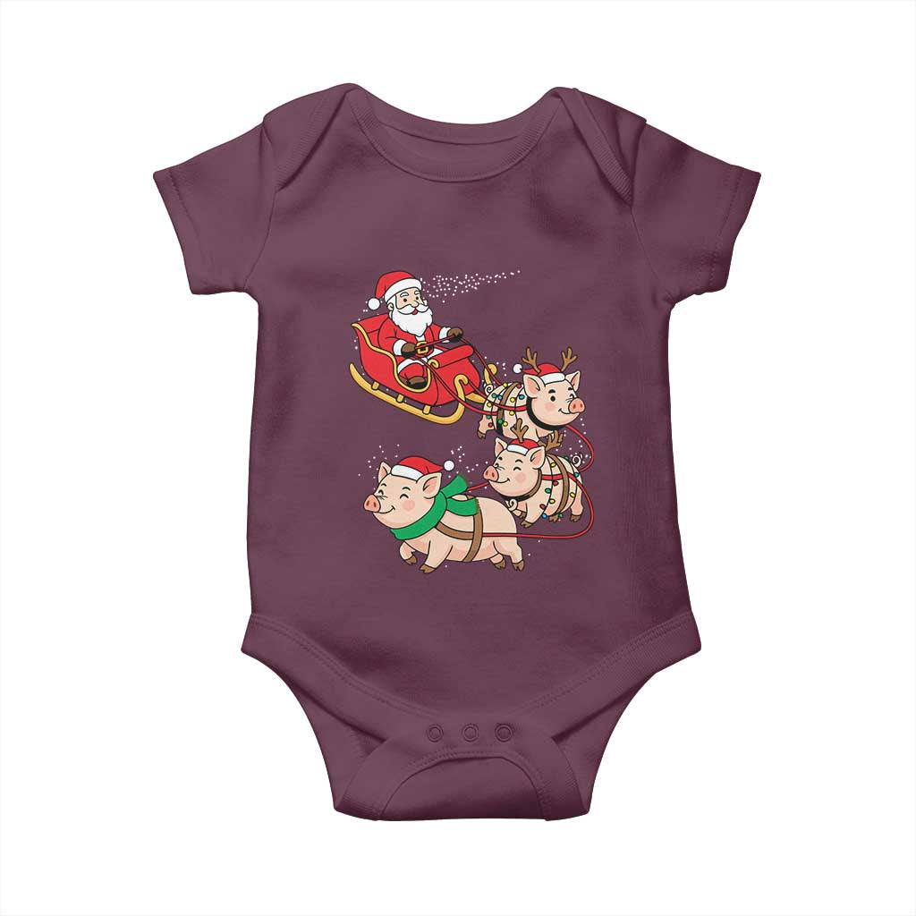Santa Pig Sleigh Crew Baby Onesie Funny Christmas Pig Lover Gift TS12 Maroon Print Your Wear