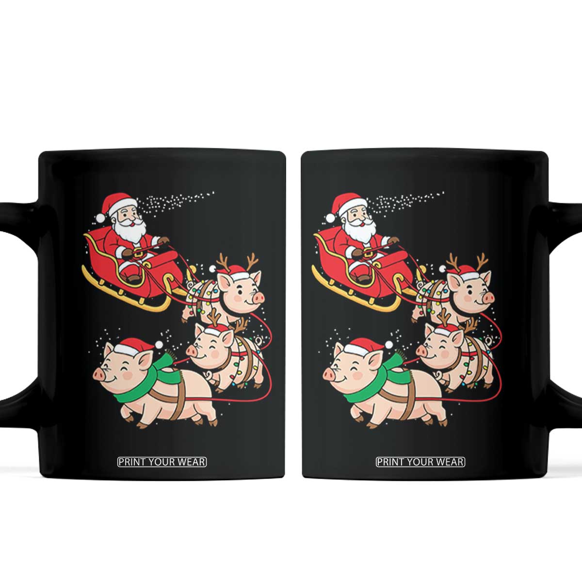 Santa Pig Sleigh Crew Coffee Mug Funny Christmas Pig Lover Gift TS12 Black Print Your Wear