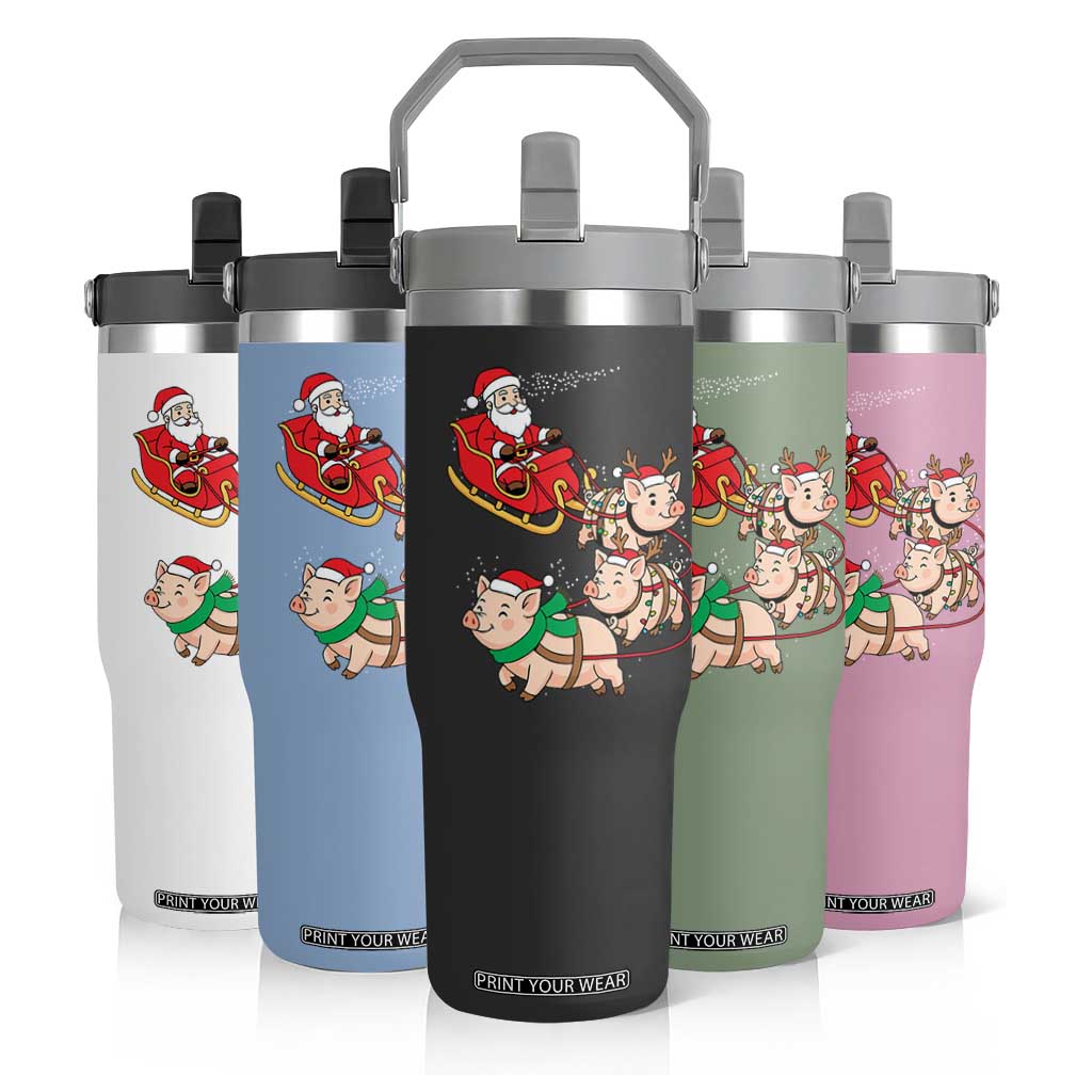 Santa Pig Sleigh Crew Flip Straw Tumbler Funny Christmas Pig Lover Gift TS12 Print Your Wear