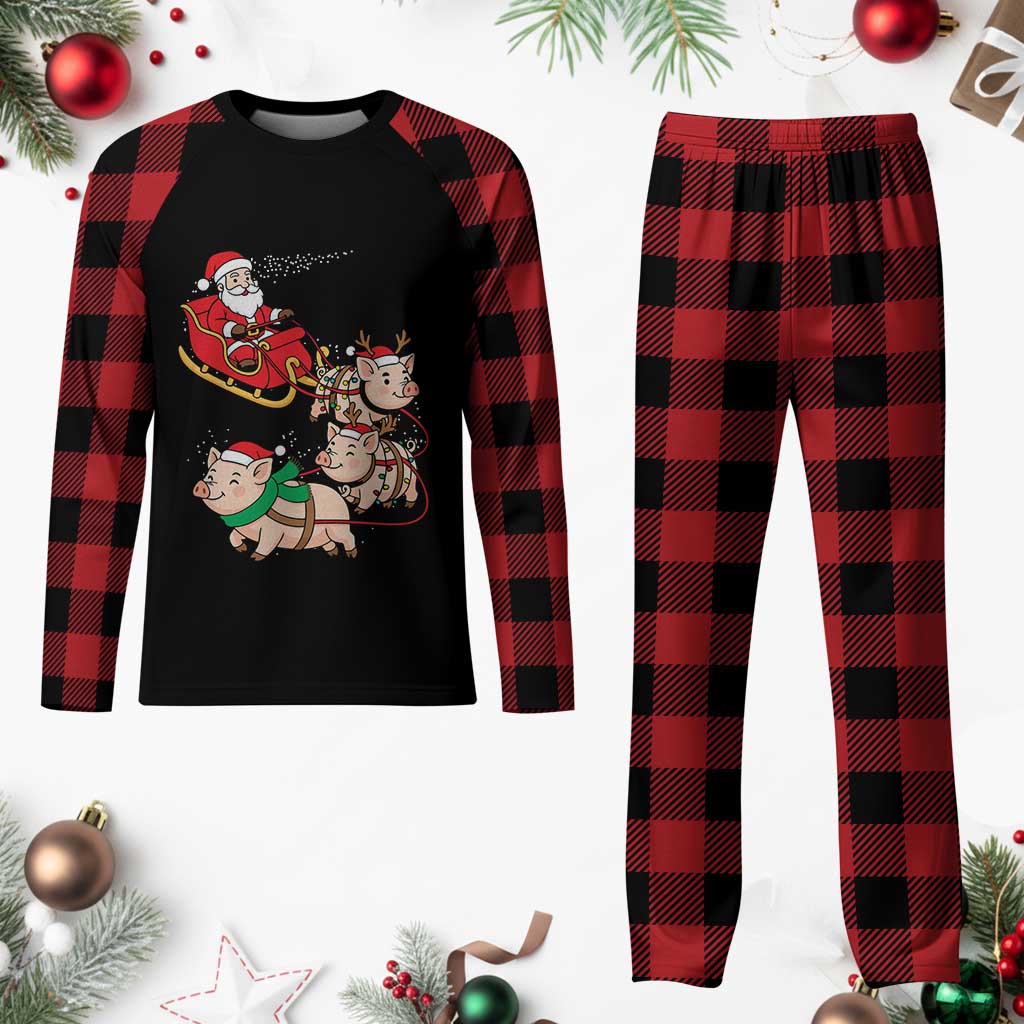 Santa Pig Sleigh Crew Plaid Pajama Set Funny Christmas Pig Lover Gift TS12 Buffalo Plaid Print Your Wear