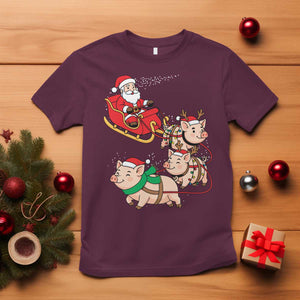 Santa Pig Sleigh Crew T Shirt Funny Christmas Pig Lover Gift TS12 Maroon Print Your Wear