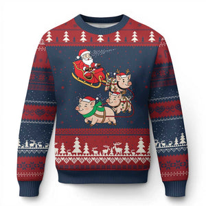 Santa Pig Sleigh Crew Ugly Christmas Sweater Funny Xmas Pig Lover Gift TS12 Navy Red Print Your Wear
