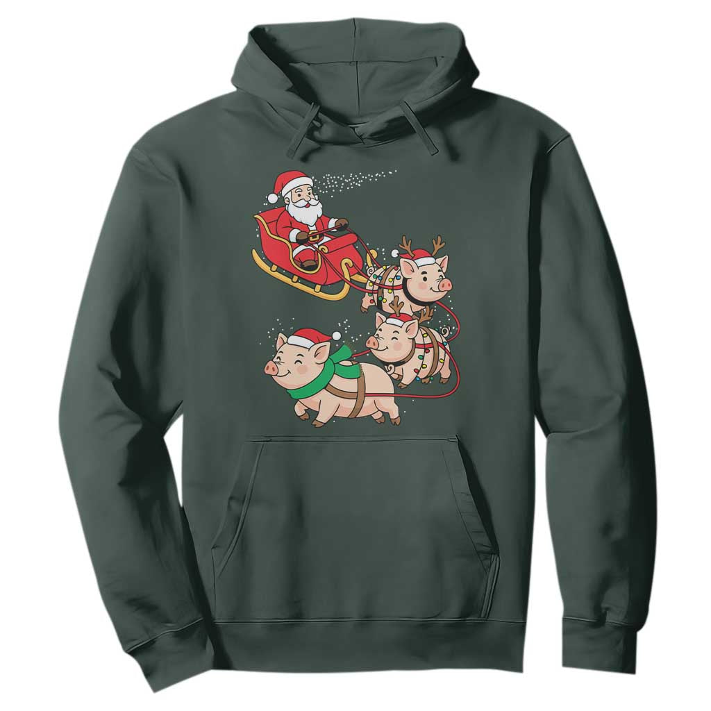 Santa Pig Sleigh Crew Hoodie Funny Christmas Pig Lover Gift TS12 Dark Forest Green Print Your Wear