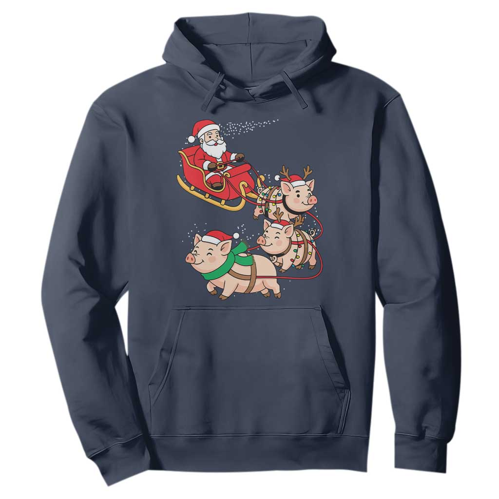Santa Pig Sleigh Crew Hoodie Funny Christmas Pig Lover Gift TS12 Navy Print Your Wear