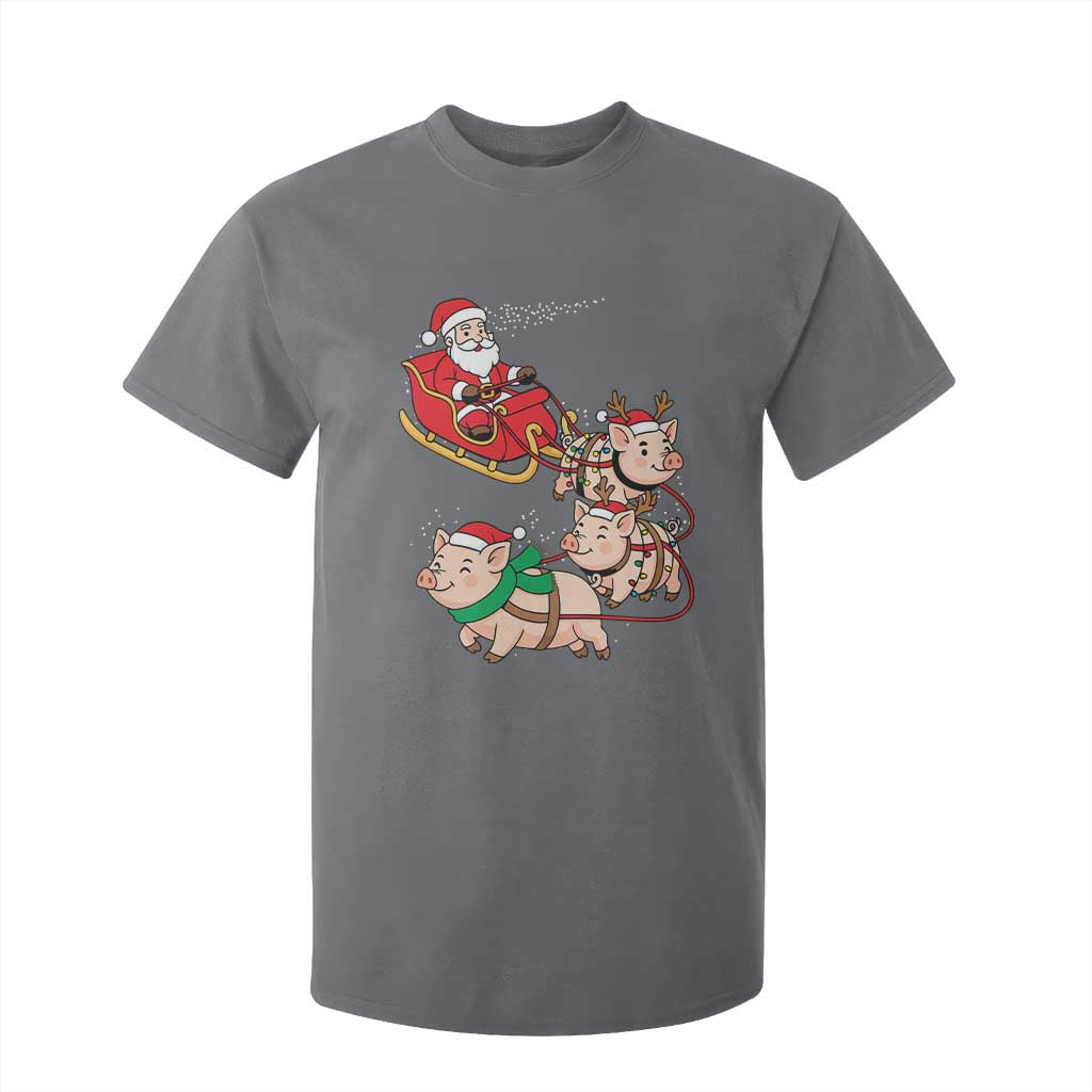 Santa Pig Sleigh Crew T Shirt For Kid Funny Christmas Pig Lover Gift TS12 Charcoal Print Your Wear