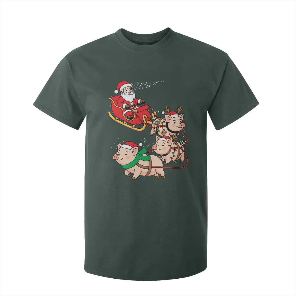Santa Pig Sleigh Crew T Shirt For Kid Funny Christmas Pig Lover Gift TS12 Dark Forest Green Print Your Wear