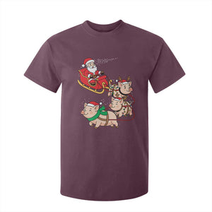 Santa Pig Sleigh Crew T Shirt For Kid Funny Christmas Pig Lover Gift TS12 Maroon Print Your Wear
