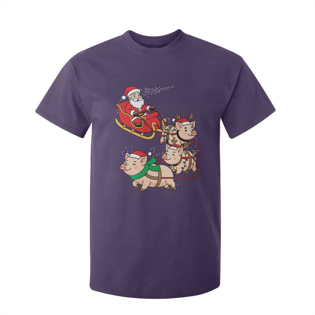 Santa Pig Sleigh Crew T Shirt For Kid Funny Christmas Pig Lover Gift TS12 Purple Print Your Wear
