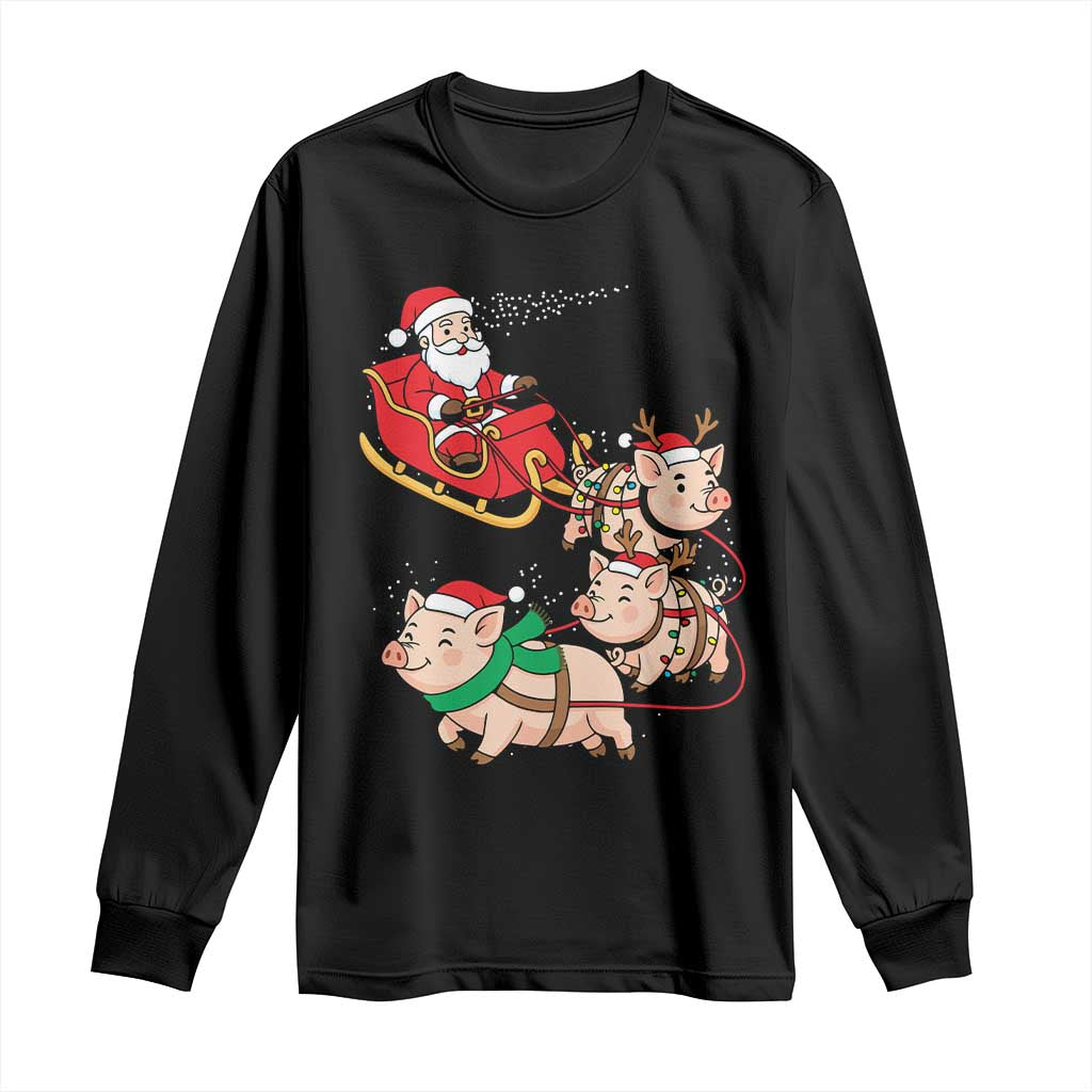 Santa Pig Sleigh Crew Long Sleeve Shirt Funny Christmas Pig Lover Gift TS12 Black Print Your Wear