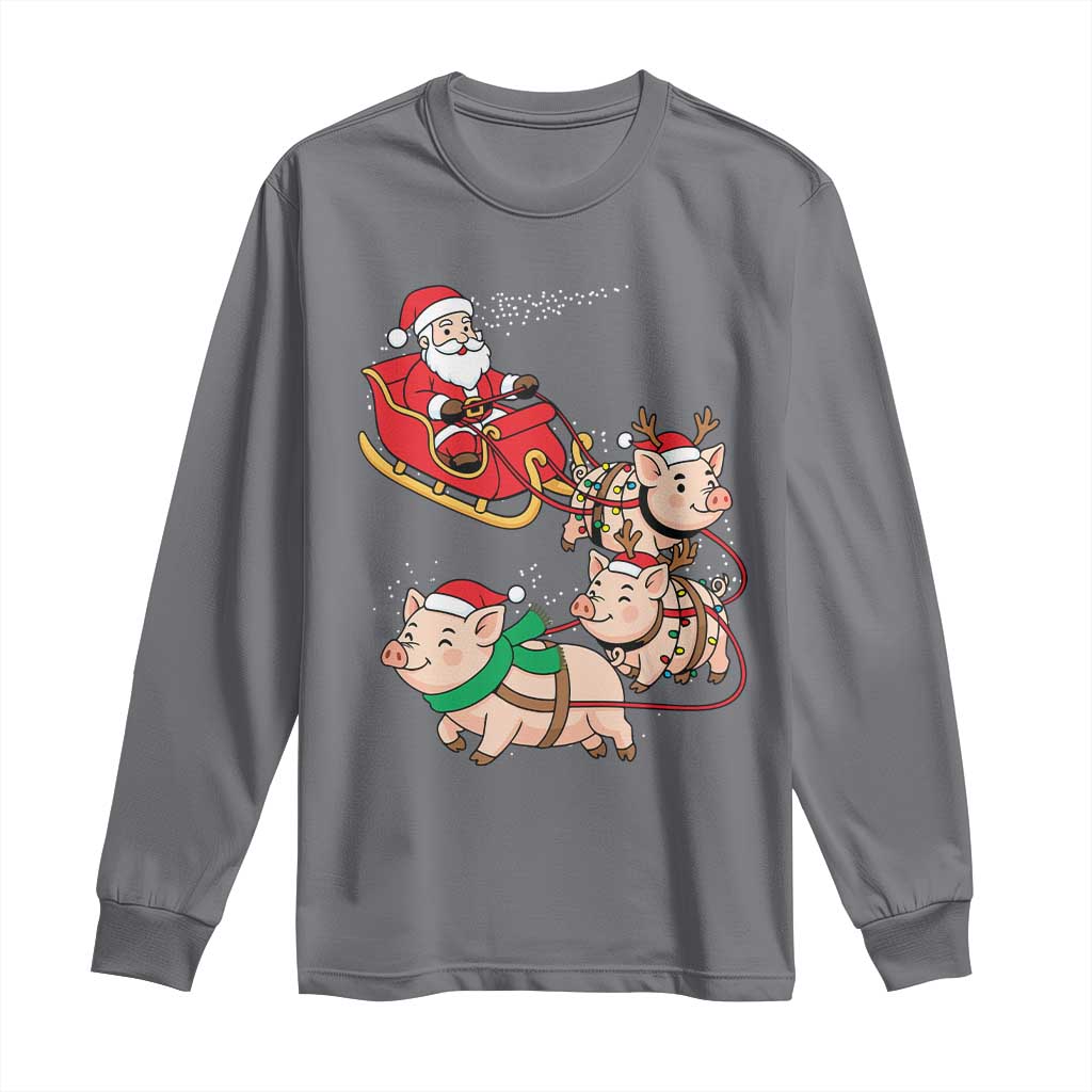 Santa Pig Sleigh Crew Long Sleeve Shirt Funny Christmas Pig Lover Gift TS12 Charcoal Print Your Wear