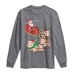 Santa Pig Sleigh Crew Long Sleeve Shirt Funny Christmas Pig Lover Gift TS12 Charcoal Print Your Wear