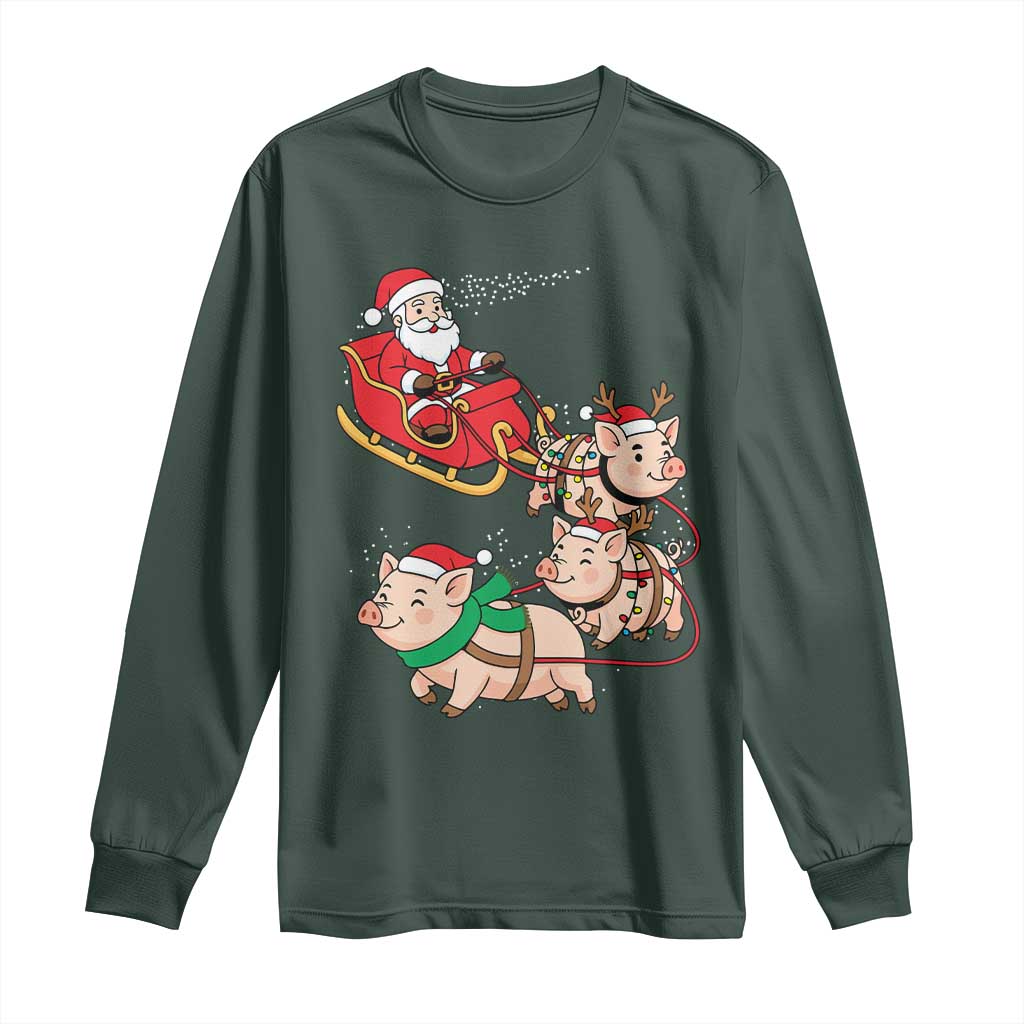 Santa Pig Sleigh Crew Long Sleeve Shirt Funny Christmas Pig Lover Gift TS12 Dark Forest Green Print Your Wear