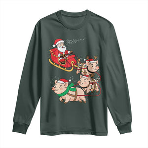Santa Pig Sleigh Crew Long Sleeve Shirt Funny Christmas Pig Lover Gift TS12 Dark Forest Green Print Your Wear