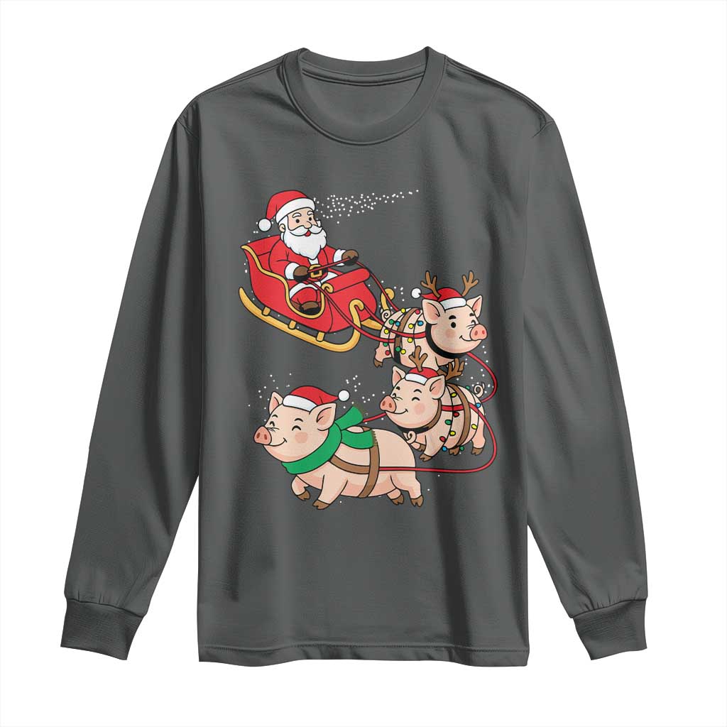 Santa Pig Sleigh Crew Long Sleeve Shirt Funny Christmas Pig Lover Gift TS12 Dark Heather Print Your Wear