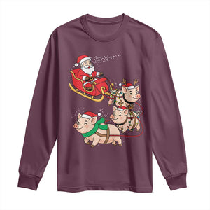 Santa Pig Sleigh Crew Long Sleeve Shirt Funny Christmas Pig Lover Gift TS12 Maroon Print Your Wear