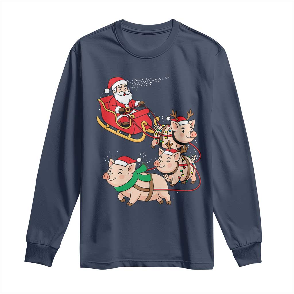 Santa Pig Sleigh Crew Long Sleeve Shirt Funny Christmas Pig Lover Gift TS12 Navy Print Your Wear