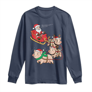 Santa Pig Sleigh Crew Long Sleeve Shirt Funny Christmas Pig Lover Gift TS12 Navy Print Your Wear