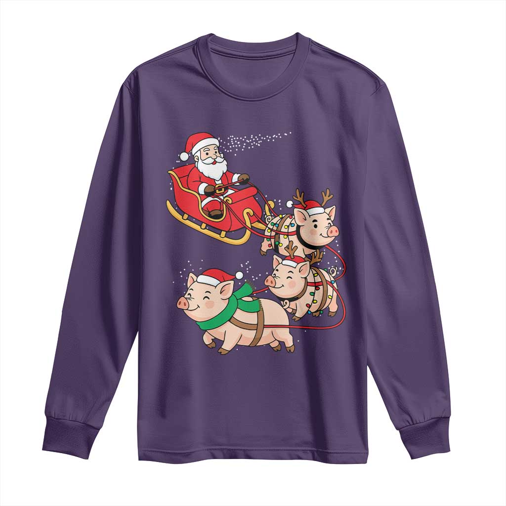 Santa Pig Sleigh Crew Long Sleeve Shirt Funny Christmas Pig Lover Gift TS12 Purple Print Your Wear