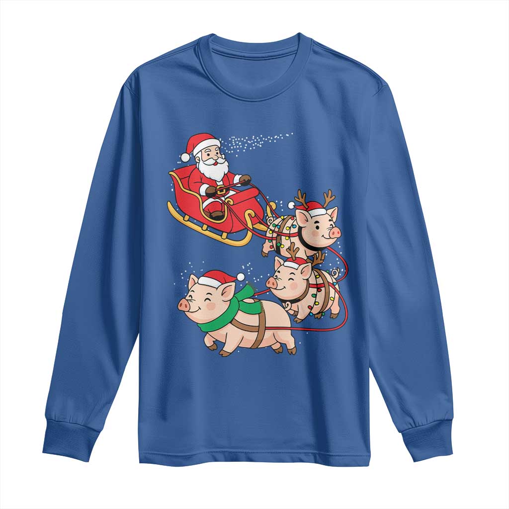 Santa Pig Sleigh Crew Long Sleeve Shirt Funny Christmas Pig Lover Gift TS12 Royal Blue Print Your Wear