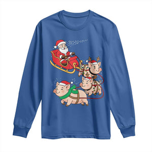 Santa Pig Sleigh Crew Long Sleeve Shirt Funny Christmas Pig Lover Gift TS12 Royal Blue Print Your Wear