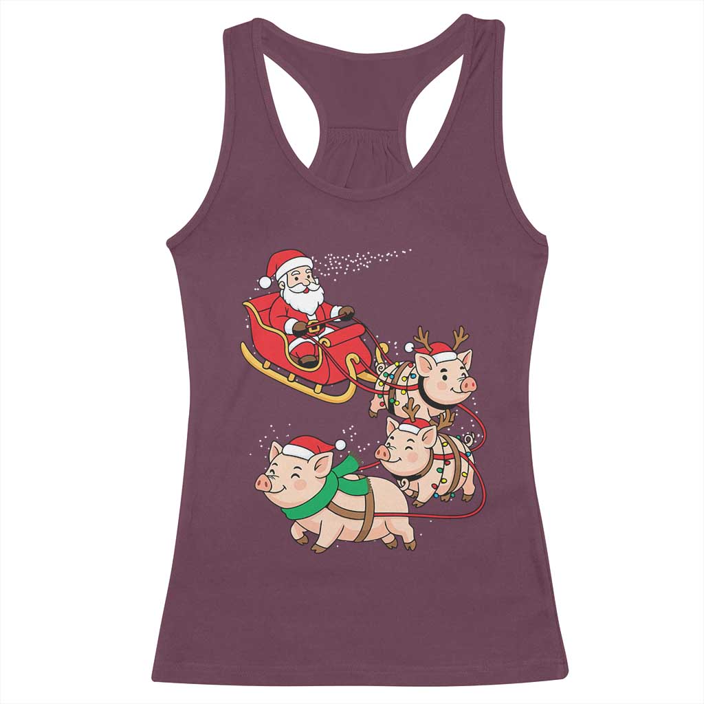 Santa Pig Sleigh Crew Racerback Tank Top Funny Christmas Pig Lover Gift TS12 Maroon Print Your Wear