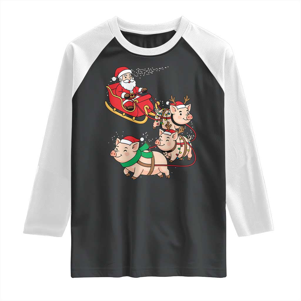 Santa Pig Sleigh Crew Raglan Shirt Funny Christmas Pig Lover Gift TS12 Black White Print Your Wear
