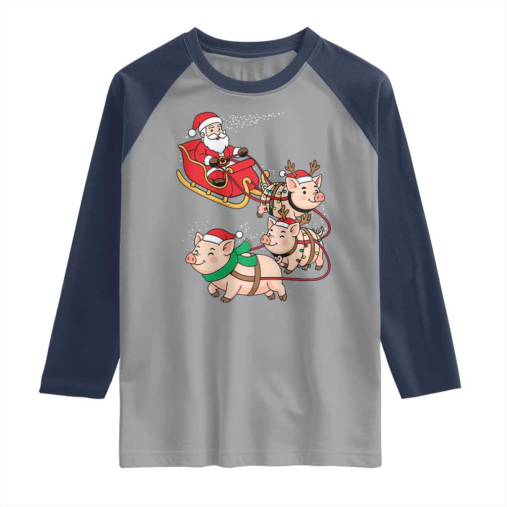 Santa Pig Sleigh Crew Raglan Shirt Funny Christmas Pig Lover Gift TS12 Sport Gray Navy Print Your Wear