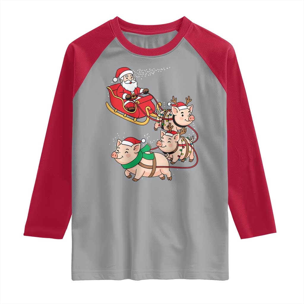 Santa Pig Sleigh Crew Raglan Shirt Funny Christmas Pig Lover Gift TS12 Sport Gray Red Print Your Wear