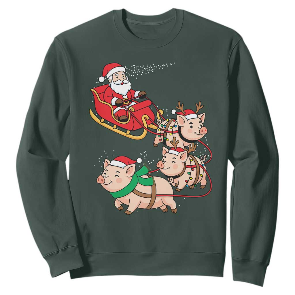Santa Pig Sleigh Crew Sweatshirt Funny Christmas Pig Lover Gift TS12 Dark Forest Green Print Your Wear