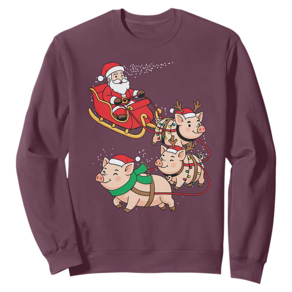 Santa Pig Sleigh Crew Sweatshirt Funny Christmas Pig Lover Gift TS12 Maroon Print Your Wear