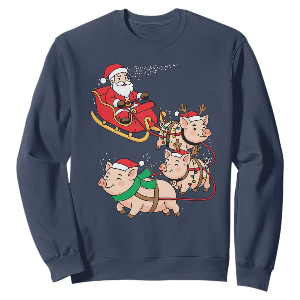 Santa Pig Sleigh Crew Sweatshirt Funny Christmas Pig Lover Gift TS12 Navy Print Your Wear