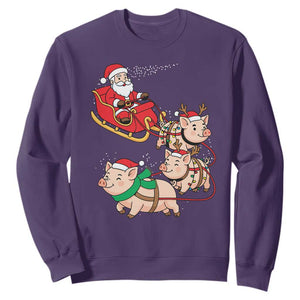 Santa Pig Sleigh Crew Sweatshirt Funny Christmas Pig Lover Gift TS12 Purple Print Your Wear