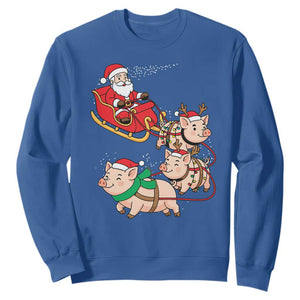 Santa Pig Sleigh Crew Sweatshirt Funny Christmas Pig Lover Gift TS12 Royal Blue Print Your Wear