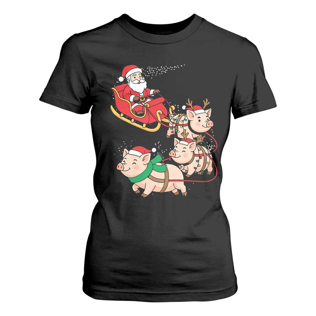 Santa Pig Sleigh Crew T Shirt For Women Funny Christmas Pig Lover Gift TS12 Black Print Your Wear
