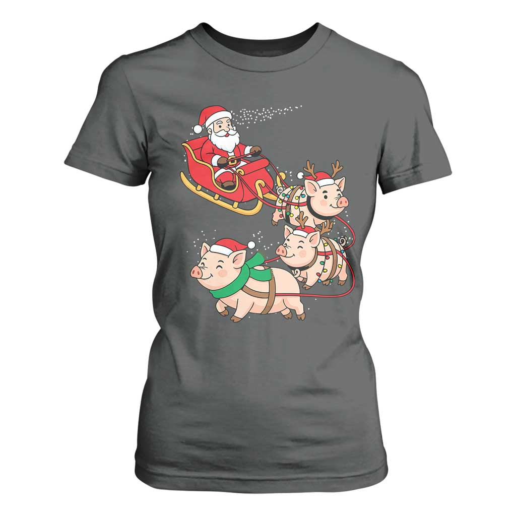 Santa Pig Sleigh Crew T Shirt For Women Funny Christmas Pig Lover Gift TS12 Dark Heather Print Your Wear